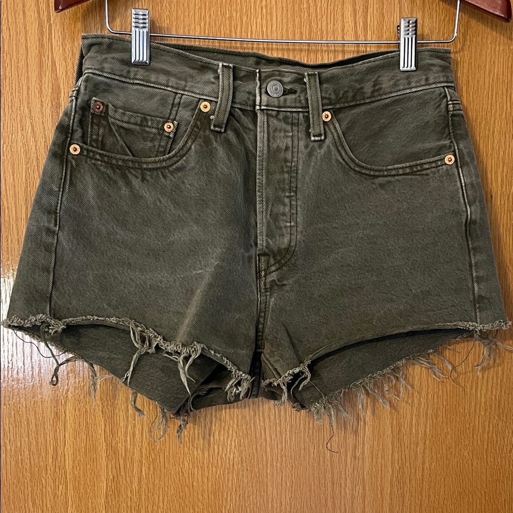 Levi's Olive Green Distressed Jean Shorts